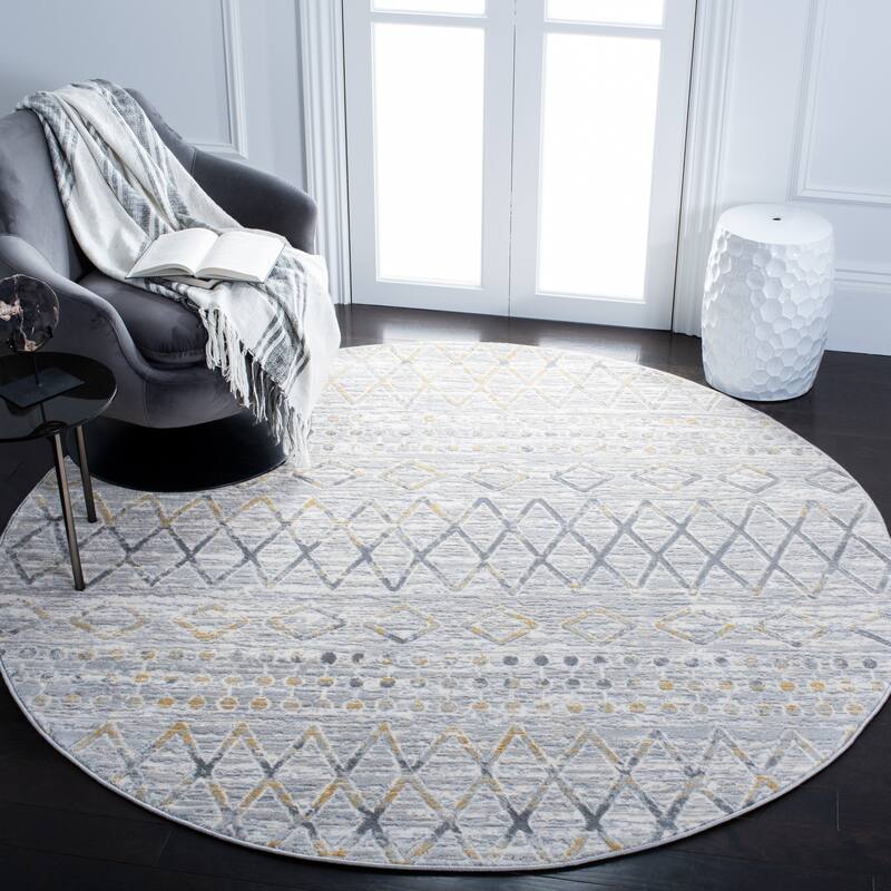 SAFAVIEH Lagoon Sadije Modern Abstract Rug - 6'7" Round - Grey/Gold