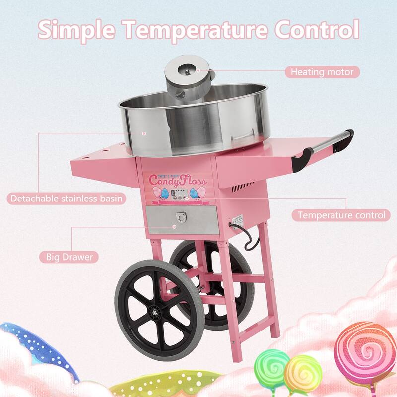 1200W Commercial Cotton Candy Machine with Cart