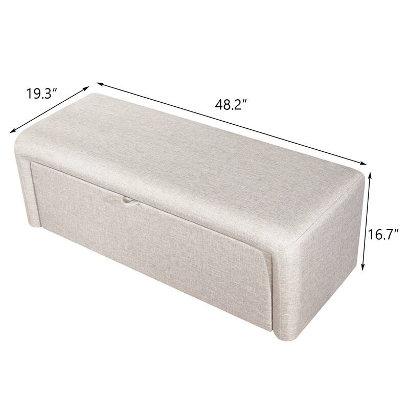 Adeco 49 Inches Side-opening Storage Bench Ottoman with Padded Cushion