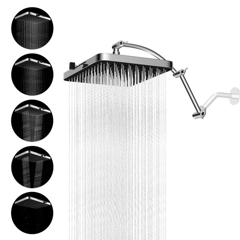 High Pressure 5-Spray 13" Shower Head with 16" Shower Extension Arm - Chrome