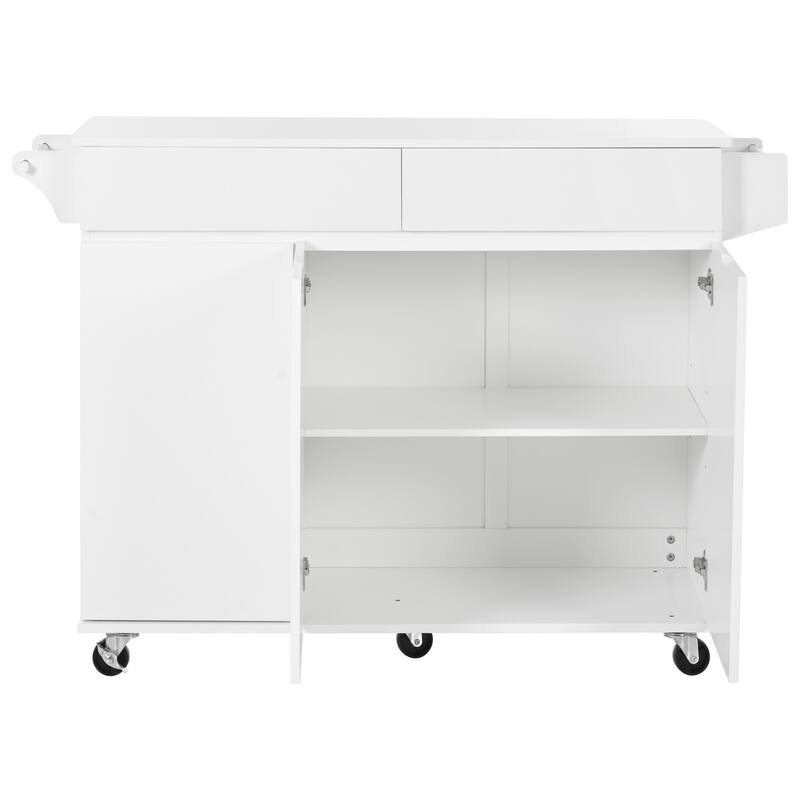 Kitchen Island with Drop Leaf, Kitchen Storage Cart on Lockable Wheels, Bar Cabinet with 2 Drawers, Spice Rack & Towel Rack
