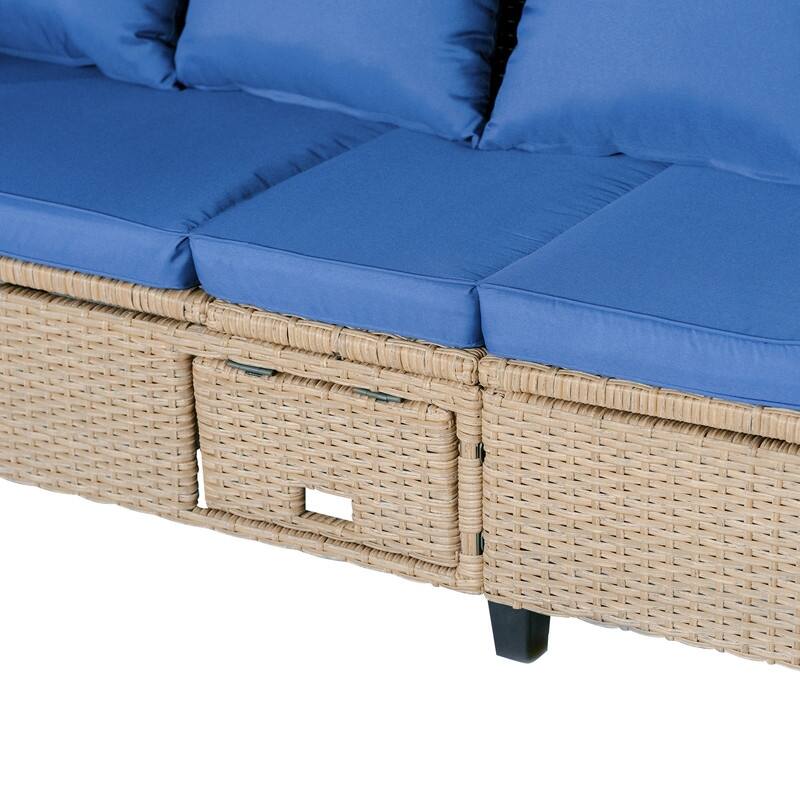 4 Piece UV-Proof Resin Wicker Patio Sofa Set with Retractable Canopy,Lifting Table
