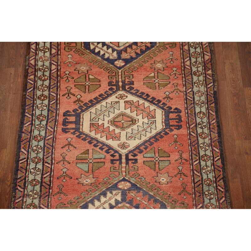 Vegetable Dye Tribal Orange Heriz Persian Vintage Runner Rug - 3'6"x 10'7"
