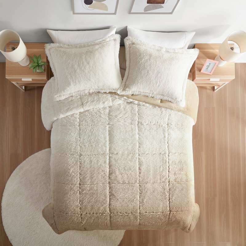 Intelligent Design Ella Ombre Shaggy Long Fur Comforter Mini Set