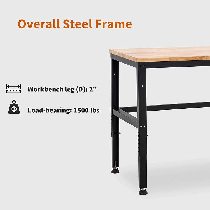 Mcombo Heavy Duty Workbench with Solid Wood Tabletop, Adjustable Steel Frame Worktable for Garage WD48