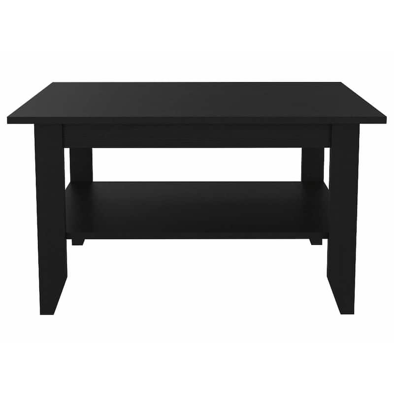 32 Inch Black Modern Coffee Table with Shelf Rectangular Storage Table for Living Room Style - 17.7"H x 31.5"W x 27.5"D