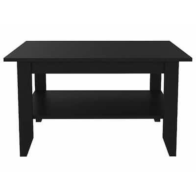32 Inch Black Modern Coffee Table with Shelf Rectangular Storage Table for Living Room Style - 17.7"H x 31.5"W x 27.5"D