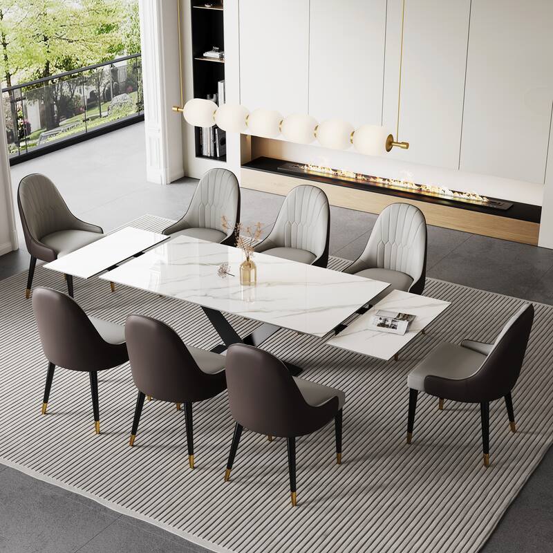 9 - Piece 94.48'' Extendable Sintered Stone Dining Table with 8 Chairs Dining Set