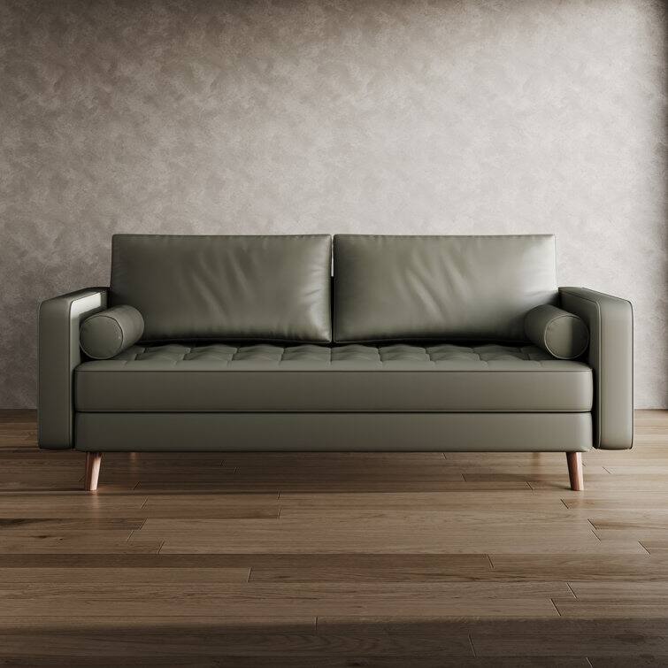 Stateside Upholstered Leather Square Arm Sofa Couch 70''