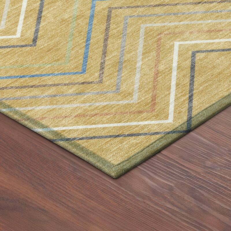 Machine Washable Indoor/ Outdoor Modern Chevron Chantille Rug