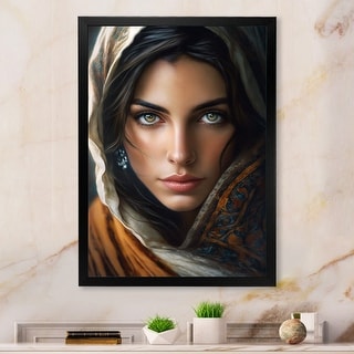Designart "Enchanting Female Gaze I" Modern Woman Framed Wall Art For Living Room