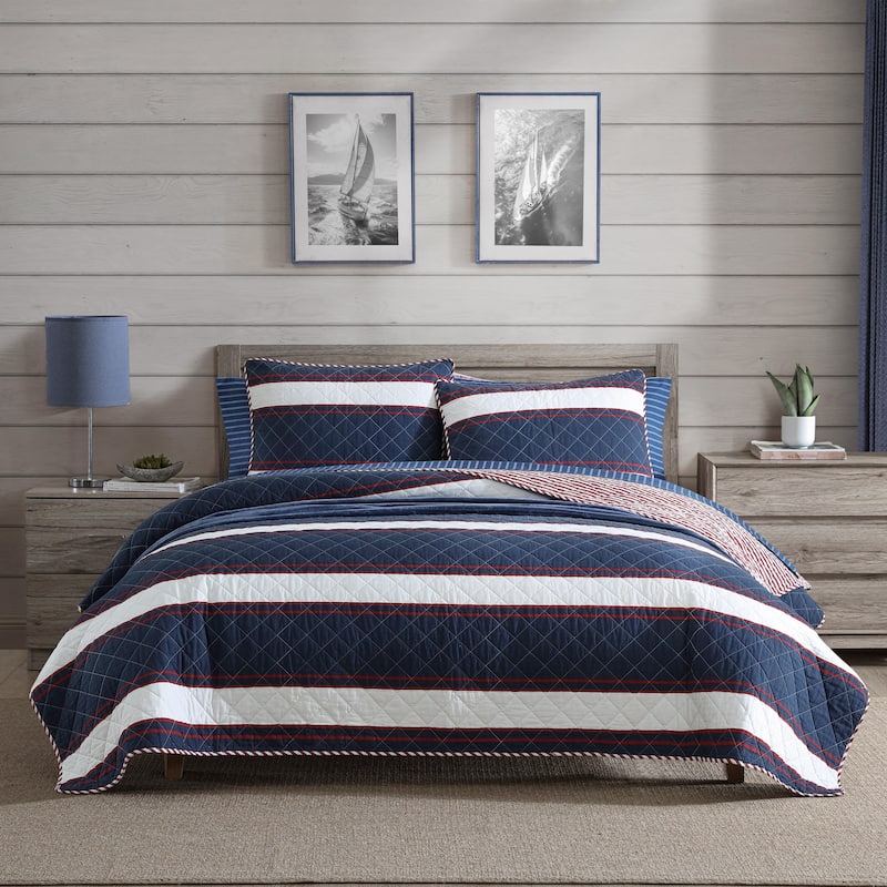 Nautica Wesley Cotton Reversible Blue Quilt Set
