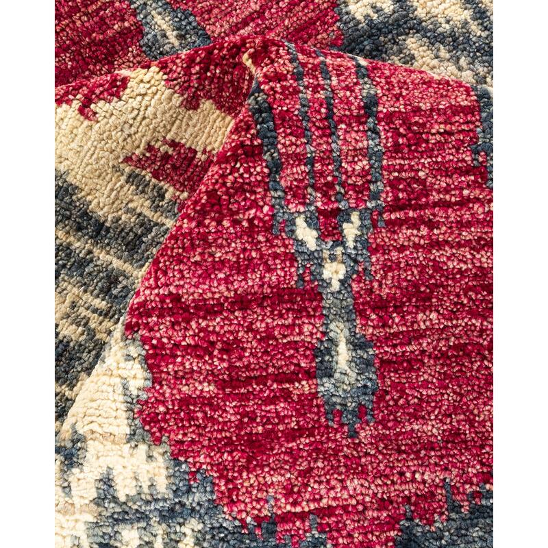 Overton Hand Knotted Wool Contemporary Ikat Ivory Area Rug - 6' x 9'
