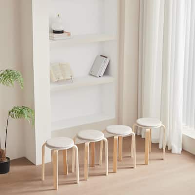 Set of 4 Stackable Bentwood Stools - Round Backless Design‌