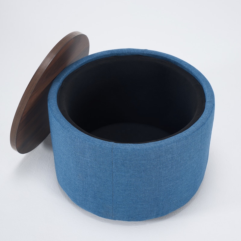 Ball & Cast Nesting Storage Ottomans of 2, Upholstered Footstool with Wood Tray