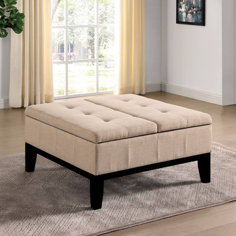 Atkinson Transitional Linen Split-top Storage Cocktail Ottoman by Furniture of America - Beige