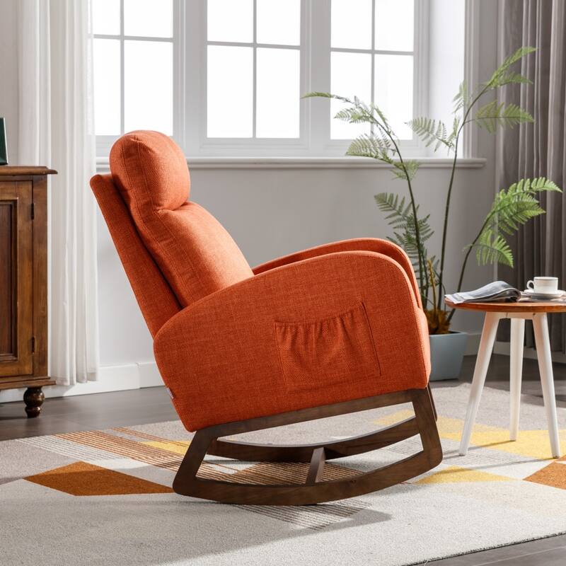 Modern Linen Upholstered Rocking Chair, Living Room Lounge Arm Chair