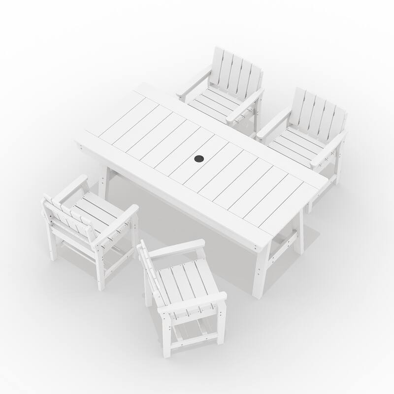 HDPE Patio Dining Set with Rectangular 67.91in L Table with Umbrella Hole and 4 Chairs - N/A