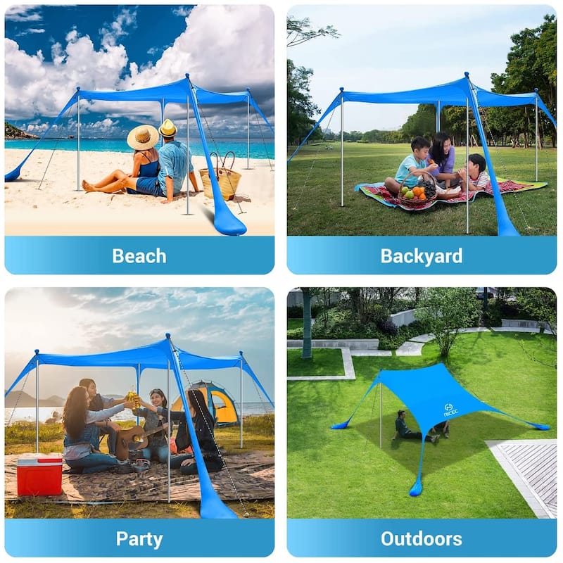 Beach Tent Canopy, Sun Shelter, Pop Up Sunshade Portable 6.6Ft/10Ft UPF 50+ with Carry Bag, Sand Shovel, Aluminum Poles Umbrella
