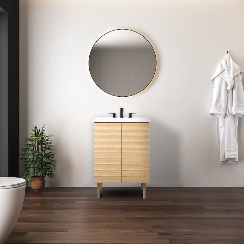Calandre Thick Linear Slat Modern Farmhouse 2-Shelf Bath Vanity Cabinet Only (Sink Basin not Included), by JONATHAN Y
