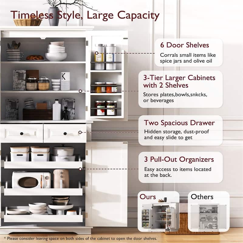 71"Tall Kitchen Pantry Cabinet with Cabinet Organizers,Storage Cabinet