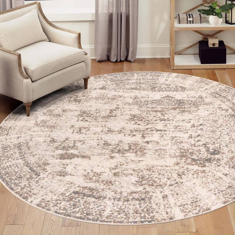 Contemporary Daisy Collection Area Rug - Cream - 8' Round
