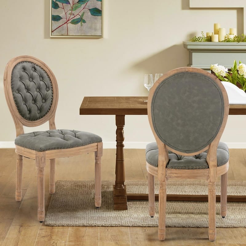 Upholstered French Style Nailhead Dining Chairs(Set of 6) - Green Leather Set of 2