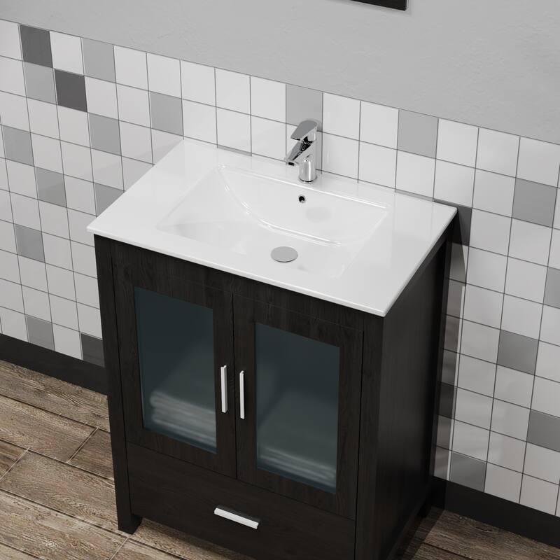 GDFStudio - Mason Contemporary Drop-In Ceramic Bathroom Sink for Vanity Cabinets