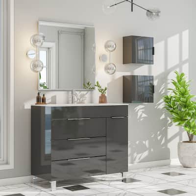 Eviva Escorpio 14 in. W x 6 in. D Gray Wall-Mounted Linen Cabinet