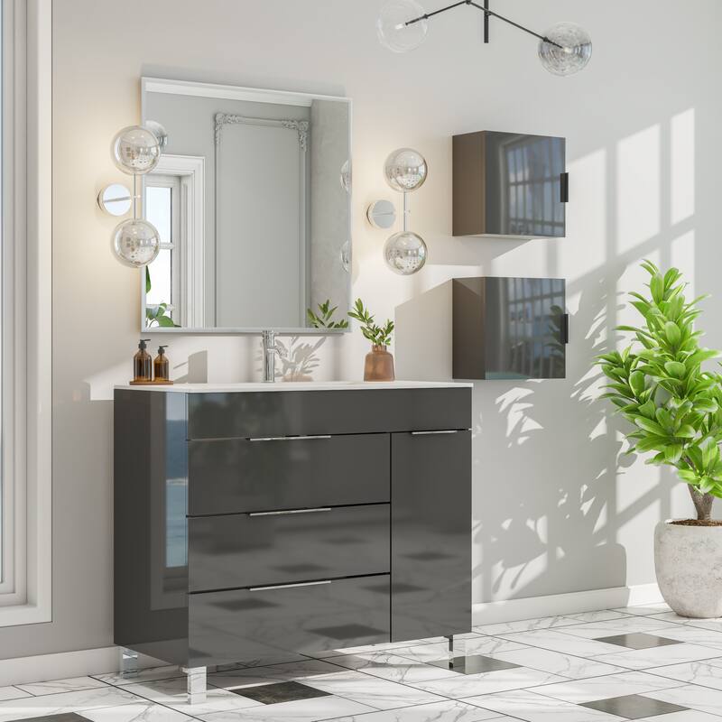Eviva Escorpio 14"W x 6"D x 14"H Gray Wall-Mounted Linen Cabinet