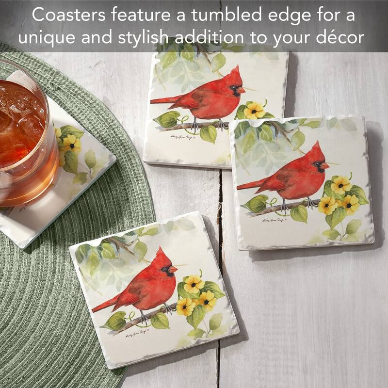 CounterArt Cardinal Absorbent Stone Tumbled Tile Coaster Set of 4 Made in The USA Protective Cork Backing