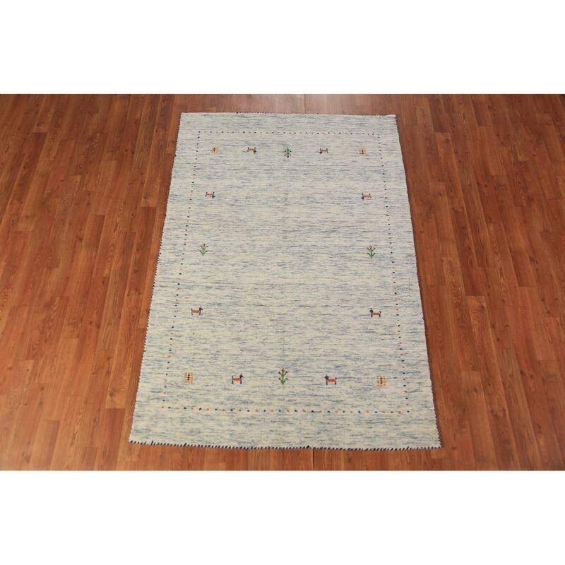 Tribal Gabbeh Area Rug Hand-Knotted Beige Modern Wool Carpet - 3'11" x 5'10"