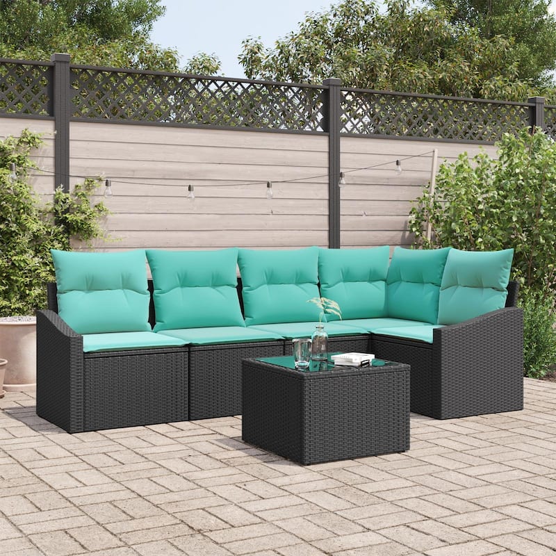 vidaXL 6 Piece Garden Sofa Set with Cushions - 91.9×48.6×27.2 - Black-with table