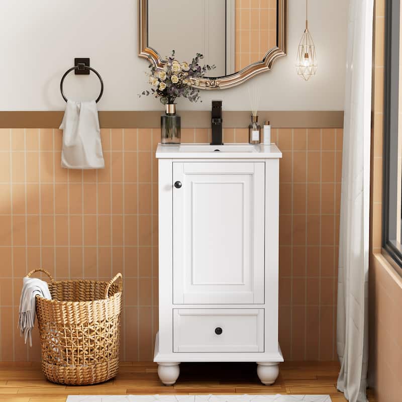 Bathroom Vanity with Sink Combo Set, Free Standing Bathroom Storage Cabinet - White - 18"