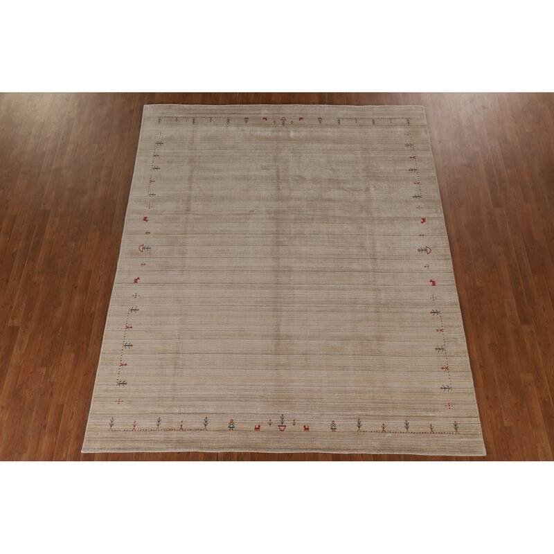 Tribal Gabbeh Indian Area Rug Hand-Knotted Wool Carpet - 8'1"x 9'10"