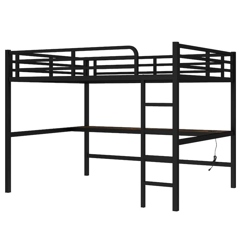 GDFStudio - Jackson Loft Bed with Power Outlet and LED Lighted, Space-Saving, Noise Reduced