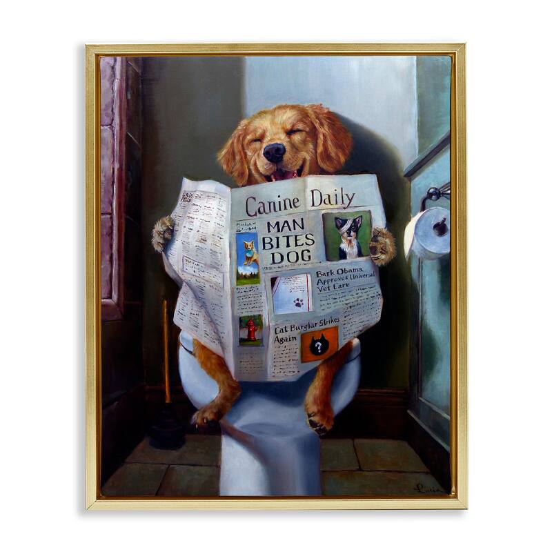 Stupell Dog Reading the Newspaper On Toilet Funny Painting Floater Frame - Multi-Color