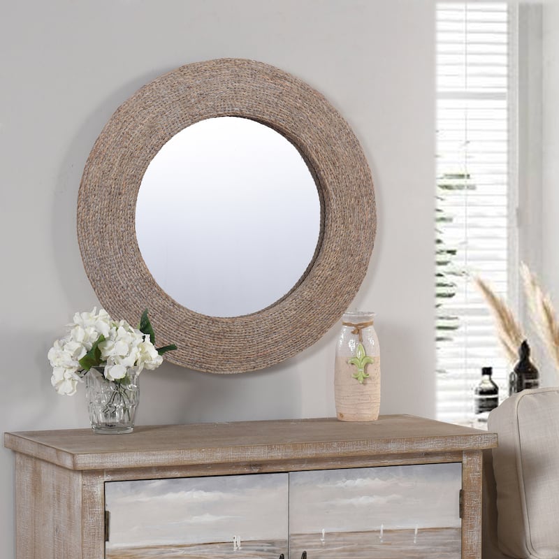 Harper - Whitewashed Round Wall Mirror with Rope Detail