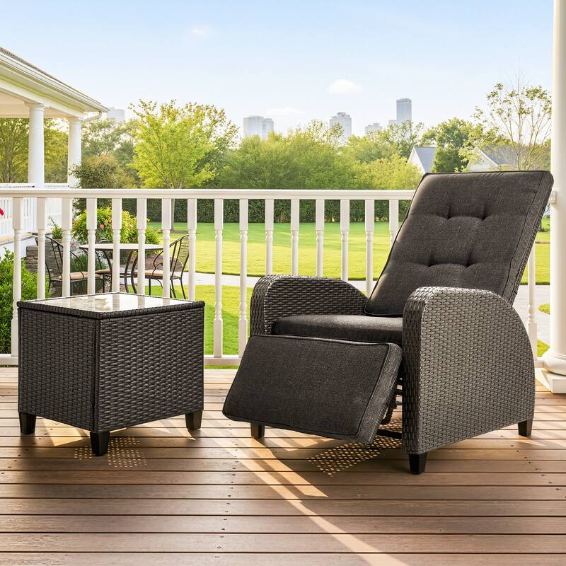 Adjustable Outdoor Recliner Lounge Chair with Storage Side Table and Weather-Resistant Cushions