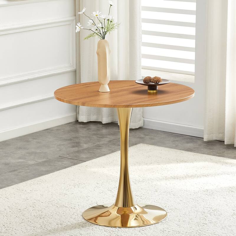 Round Thickened Table Top Coffee Table, Metal Pedestal Side Table Modern Bistro Table