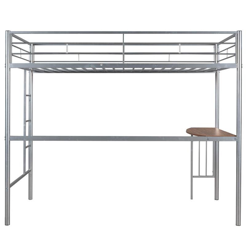 Twin Metal Loft Bed with Desk, Ladder, and Guardrails for Compact Bedrooms
