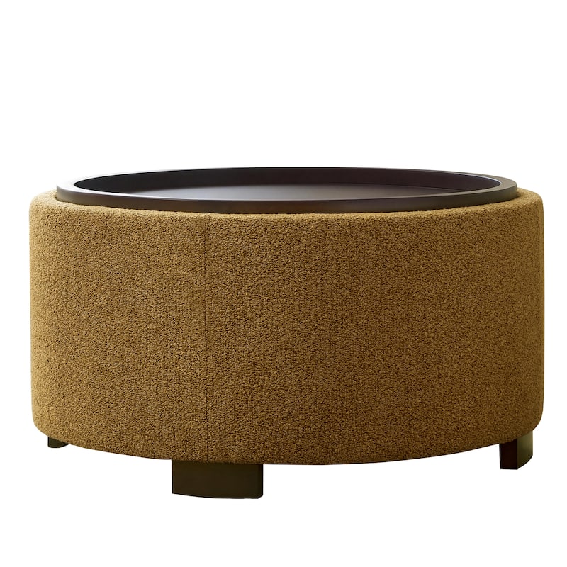 Huimo Modern round wooden tray Ottoman with Storage