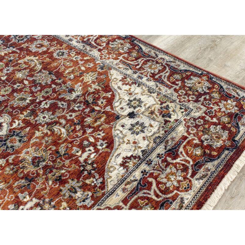 Sydney Collection - Red/Cream Classic Border Rug