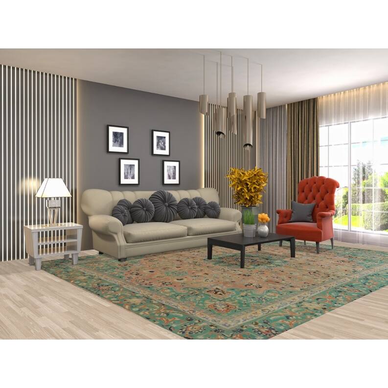 Hand Knotted Oriental 100% Wool Carpet Traditional Floral Coral Mashad Area Rug - 11' 3'' X 8' 11''