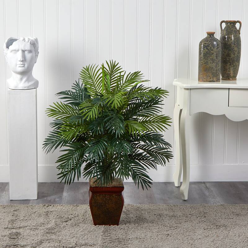 Nearly Natural Areca Polyester Plant with Decorative Planter - Green