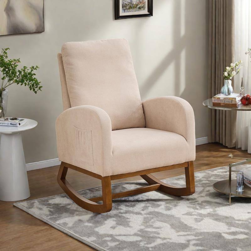 Polyester Rocking Chair with High Back and Side Pocket