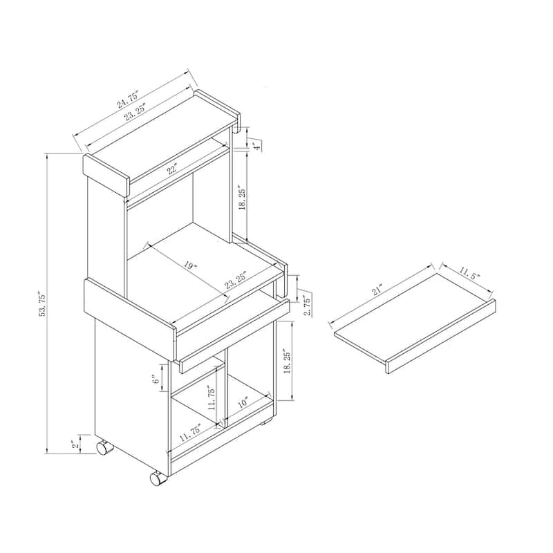Microwave Cart with Gliding Shelf and Locking Castor Wheels