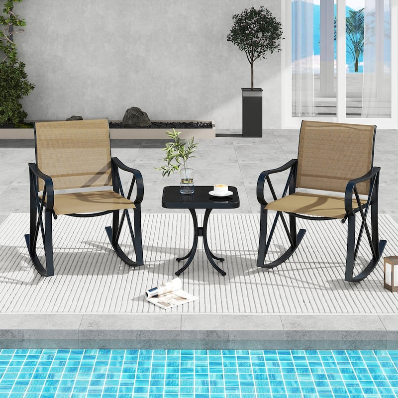 Gymax 3 Piece Patio Rocking Set 2 Rocking Chairs w/ Tempered Glass