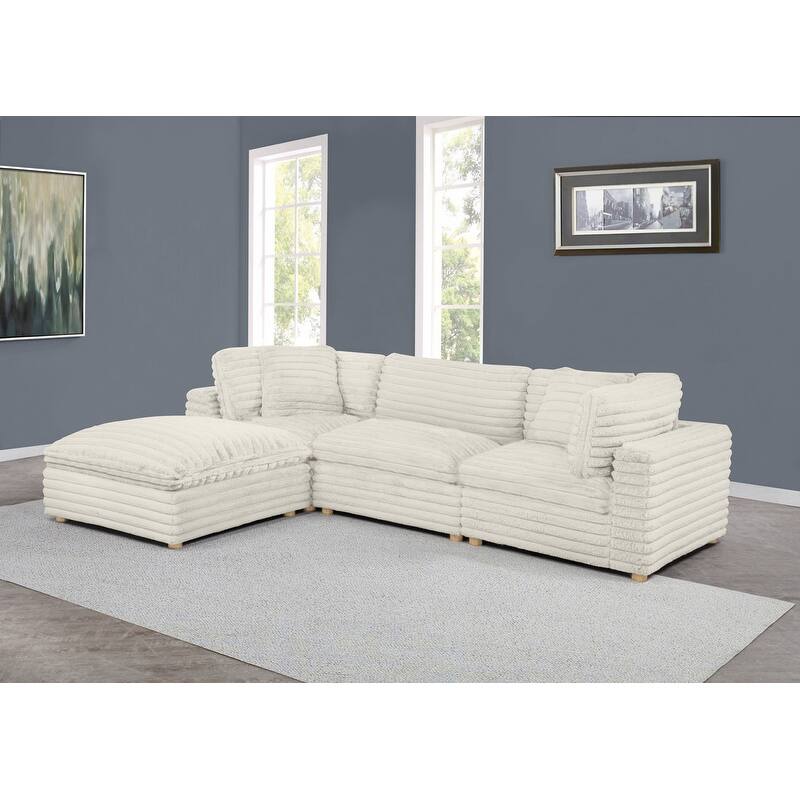 Best Quality Furniture 4-Piece Section Corduroy Modular - Beige with Ottoman
