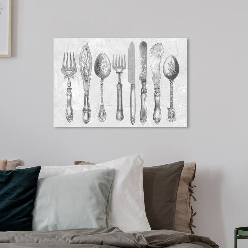Wynwood Studio 'Royal Cutlery Grey' Food and Cuisine Wall Art Canvas Print Cooking and Chef - Gray, White - 24 x 16